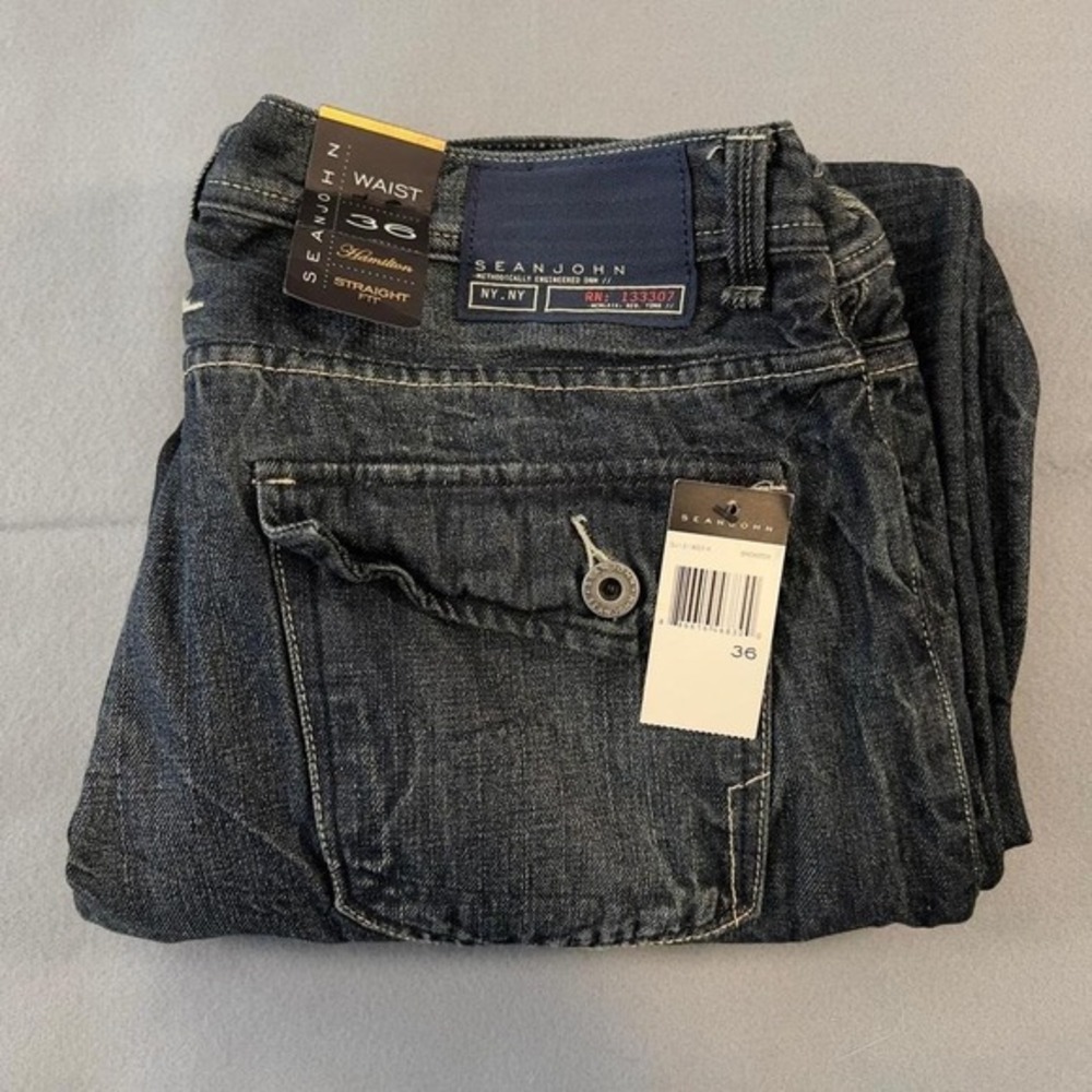 Sean John Hamilton Fit Straight‎ Leg Denim Jeans Mens Size 38 Button Fly NWT